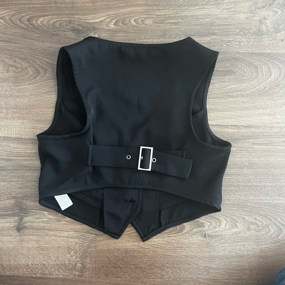 Deep Black Woven Belted Back Detail Suit Vest - Picture 4 of 4